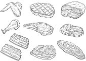 Vector sketch butchery meat chicken icons