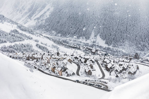 Snowing on Baqueira Beret in winter Catalonia Spain