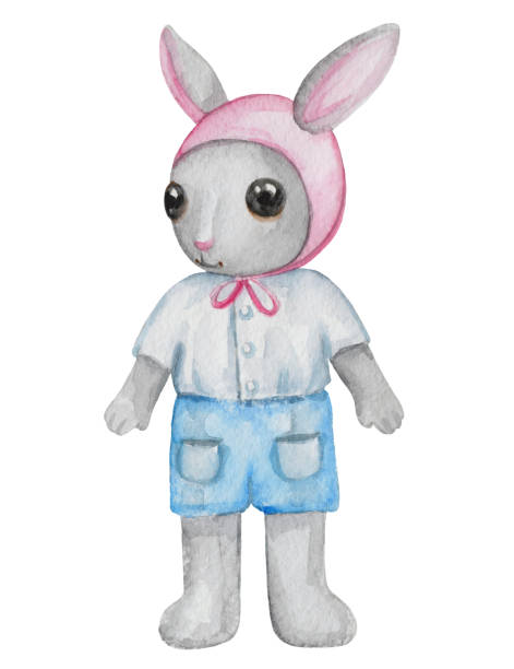 ilustraciones, imágenes clip art, dibujos animados e iconos de stock de bebé lindo conejito acuarela - rabbit baby rabbit hare standing