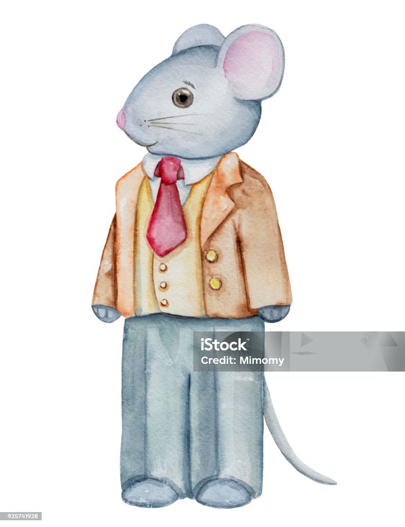 Cute Watercolor mouse father Vintage watercolor papa mouse in pants and shirt isolated on white background Adult stock illustration