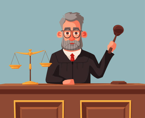 Judge Character With Hammer Cartoon Vector Illustration Stock Illustration  - Download Image Now - iStock
