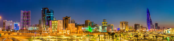 Skyline of Manama at sunset. The Kingdom of Bahrain Skyline of Manama at sunset. The capital of Bahrain manama stock pictures, royalty-free photos & images