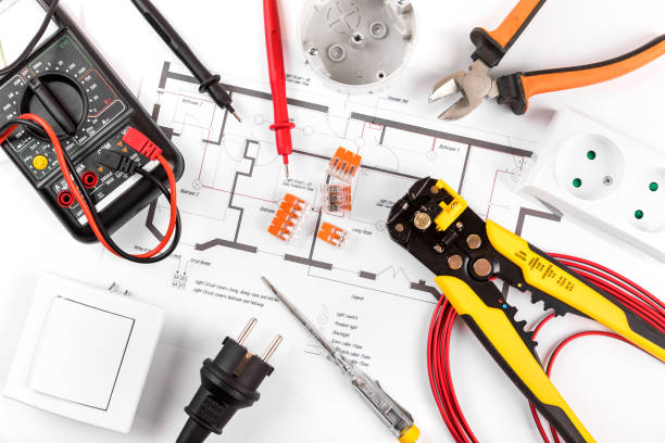 istock electrical tools and equipment on circuit diagram. top view 925742664