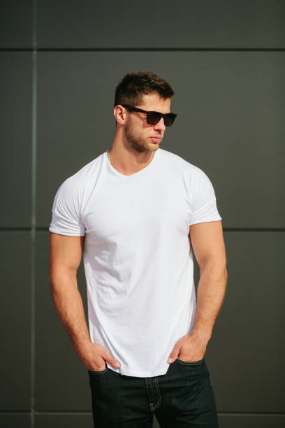 istock Hipster wearing white blank t-shirt with empty space for your design 925746564