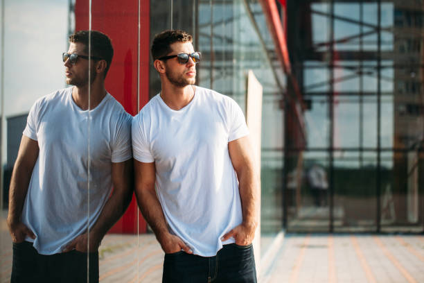 istock Hipster wearing white blank t-shirt with empty space for your design 925749194