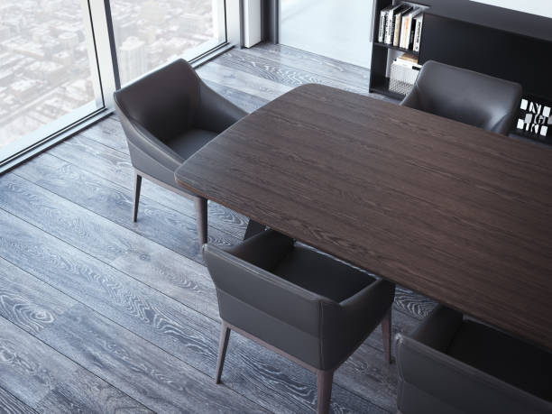 istock Modern meeting room with brown table and chairs. 3d rendering 925749266