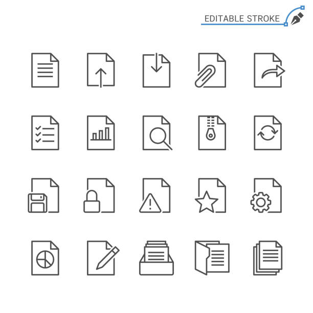illustrations, cliparts, dessins animés et icônes de icônes de document de ligne. modifiables en course. pixel perfect. - stationary document business paper clip