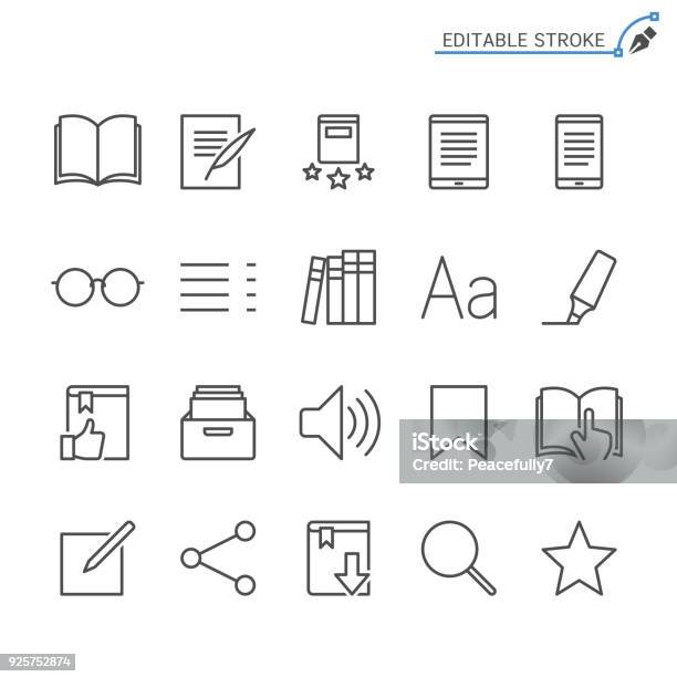 Ebook Reader Line Icons Editable Stroke Pixel Perfect Stock Illustration - Download Image Now