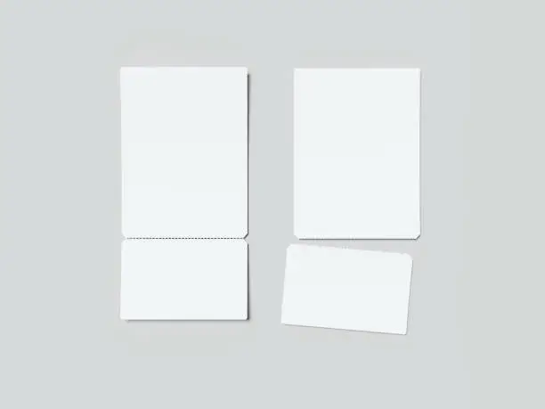 Two white tear-off tickets isolated on gray background. 3d rendering