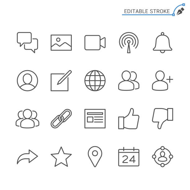Social network line icons. Editable stroke. Pixel perfect. Simple vector line Icons. Editable stroke. Pixel perfect. pencil photos stock illustrations