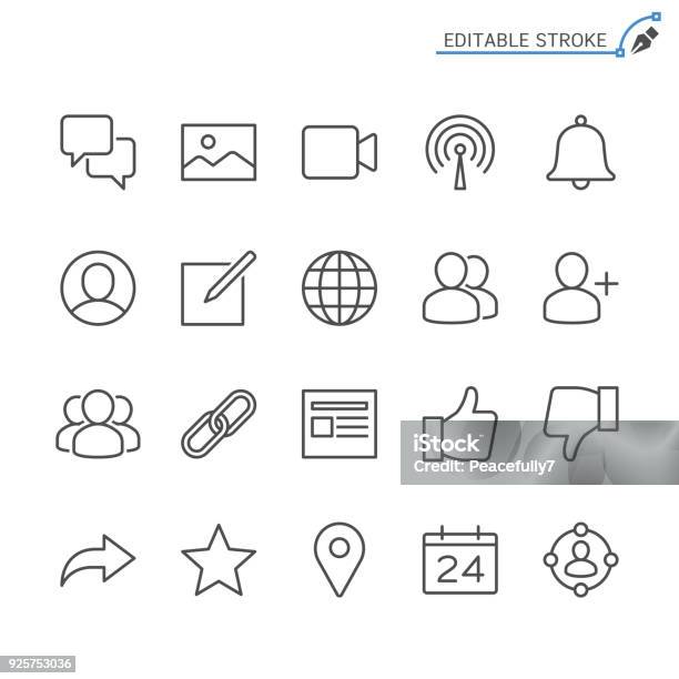 Social Network Line Icons Editable Stroke Pixel Perfect Stock Illustration - Download Image Now
