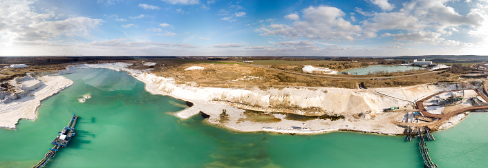 Aerial view of marble quarry in Burdur, Turkey. Taken via drone.