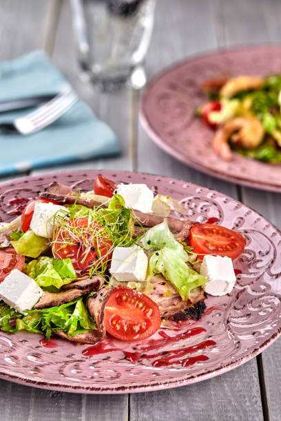 Salad With Salmon Crushed Cashew Nuts Cherry Tomatoes Balsamic