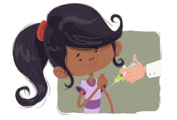ilustrações, clipart, desenhos animados e ícones de vacina infantil (menina) - syringe surgical needle vaccination injecting
