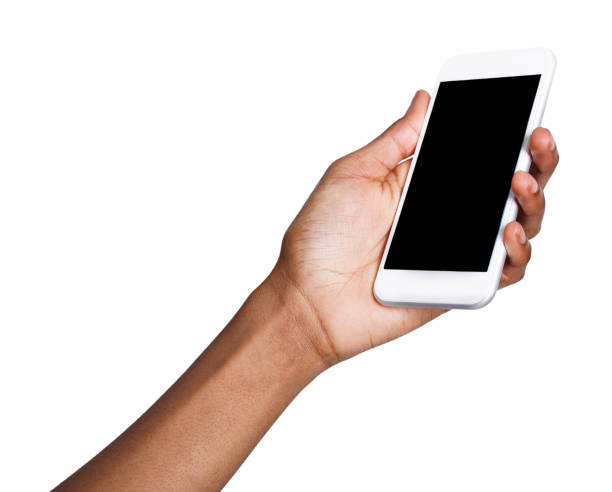 istock Black hand holding mobile smart phone with blank screen 925758684