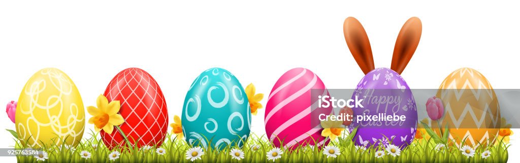 Happy easter background with easter eggs and easter bunny Easter Bunny stock vector