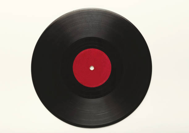 Old retro vinyl record isolated on white background, top view