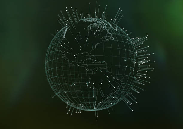 istock Hologram world globe America map 3D illustration with particles on black background 925771676