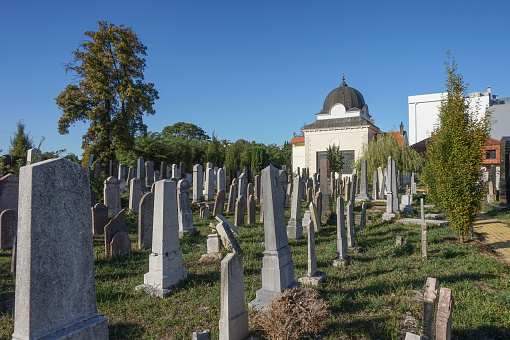 Too many tombstones in a tree-shaded revolutionary war era cemetery