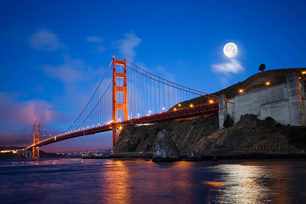 Moon Over Golden Gate Bridge  sausalito stock pictures, royalty-free photos & images