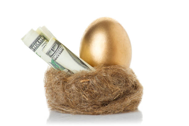 istock Nest with golden eggs on a white background 925782404