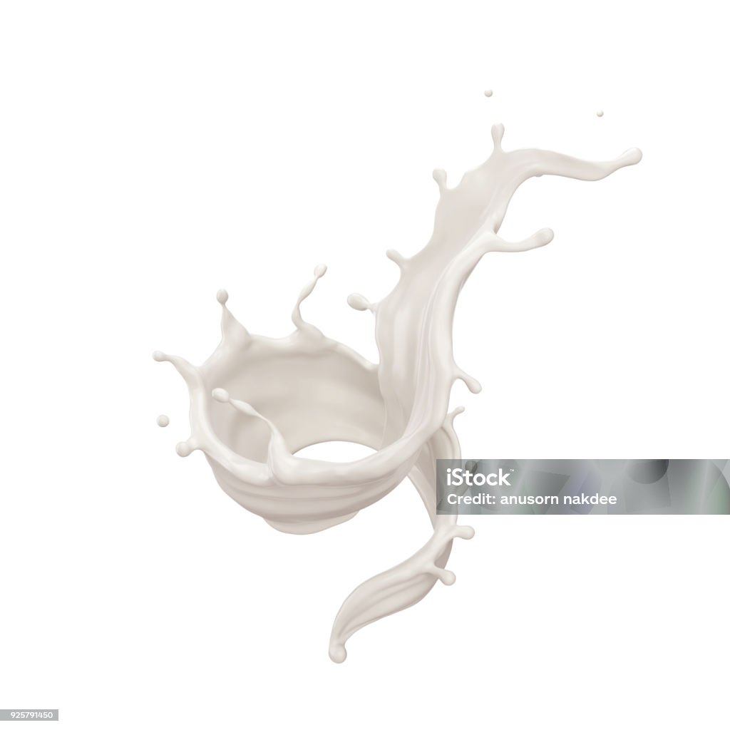 milk spiral milk spiral or Twist shape, white liquid splash isolate design elements. Include clipping path 3d illustration. Splashing Stock Photo