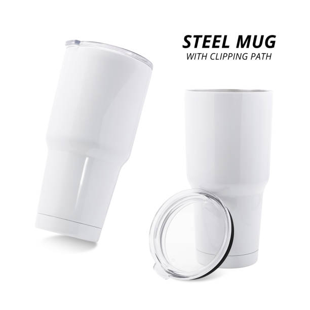 Steel mug isolated on white background. Template of water container for design. ( Clipping path )