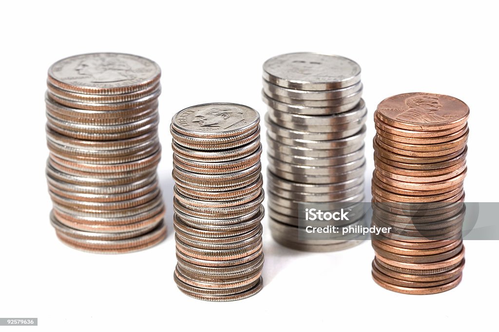 Compensation des piles de pièces de monnaie - Photo de Pièce de monnaie libre de droits