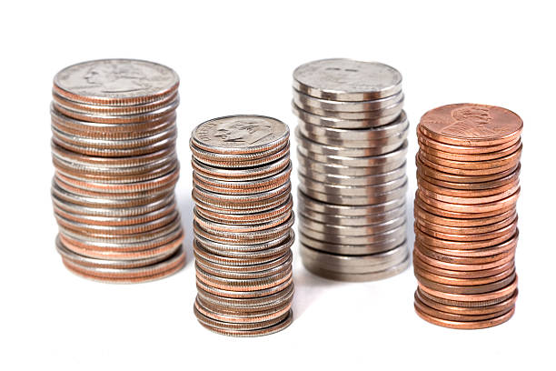 Offset Coin Stacks  ten cents stock pictures, royalty-free photos & images