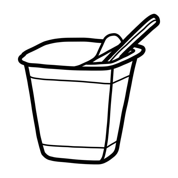 ilustraciones, imágenes clip art, dibujos animados e iconos de stock de recipiente de yogur - white background container silverware dishware