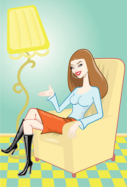 Woman sitting on seat vector art illustration