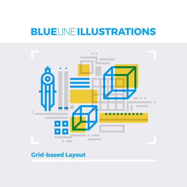 ilustrações de stock, clip art, desenhos animados e ícones de grid layout blue line illustration - drawing compass caliper computer icon work tool