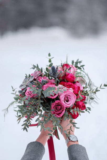 istock Beautiful bouquet with roses and eucalyptus 925801898