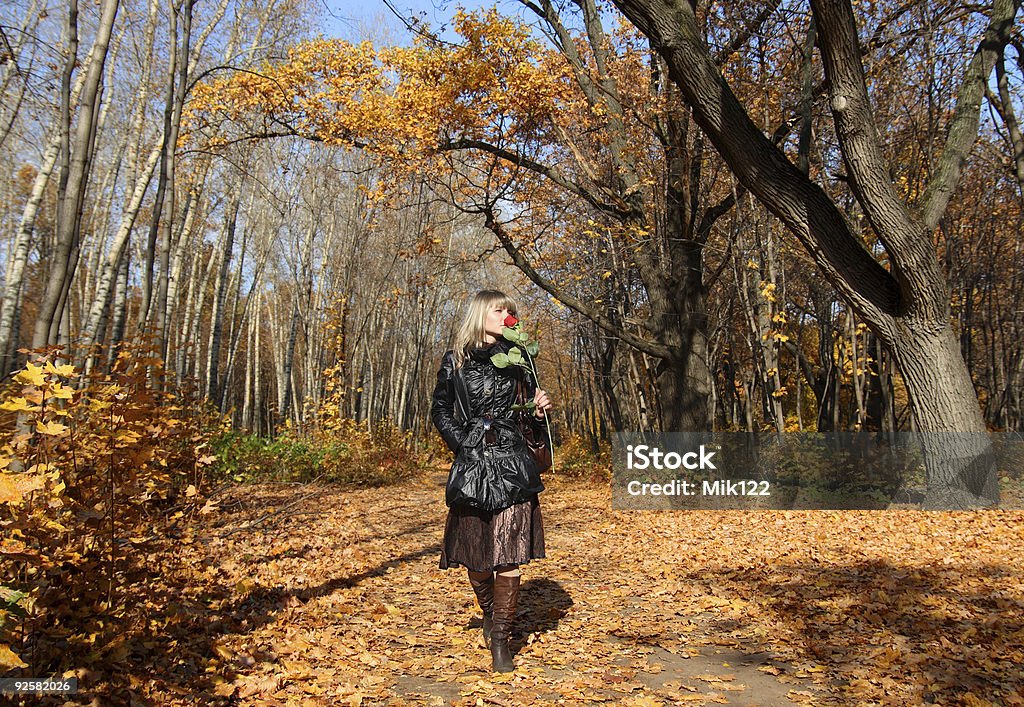 Chica caminando en otoño parque alley - Foto de stock de Adulto libre de derechos