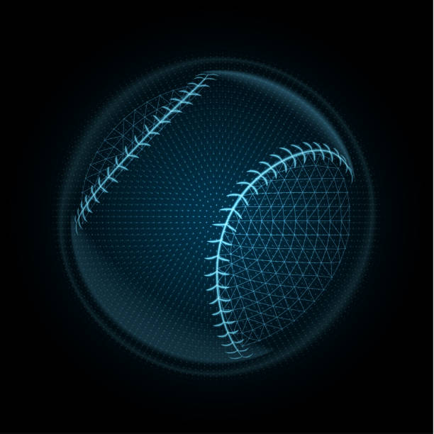 wektorowy obraz piłki baseballowej wykonanej ze świecących linii, punktów i wielokątów - curve ball stock illustrations