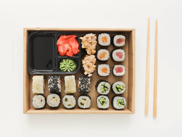 istock Top view set of sushi maki and rolls isolated 925827896