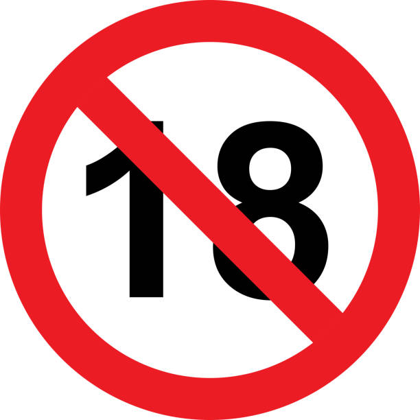 illustrations, cliparts, dessins animés et icônes de 18 ans limitation signer sur fond blanc - 18 19 years number 18 below warning symbol