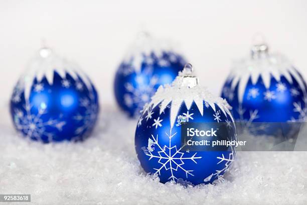 Blue Snowflake Ornaments Stock Photo - Download Image Now - Blue, Bright, Celebration