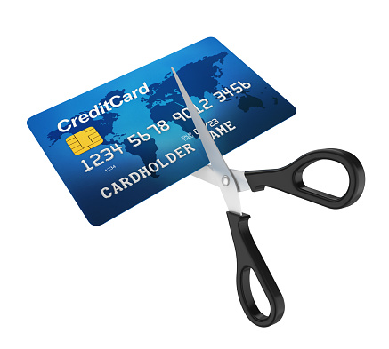 Credit Card and Scissors  isolated on white background. 3D render