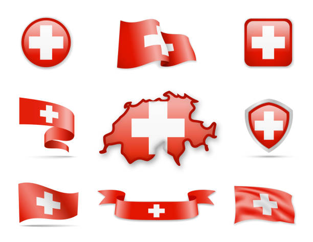 ilustrações de stock, clip art, desenhos animados e ícones de switzerland flags collection - map switzerland swiss culture zurich