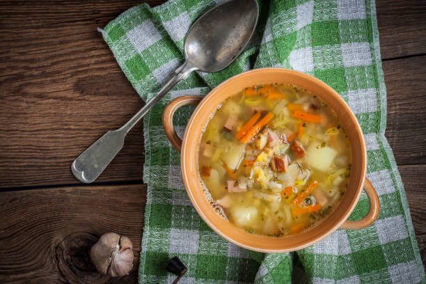 istock Pea soup with vegetables and bacon. 925849804