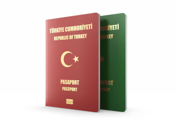 Red And Green Turkish Passport Pair On White Background