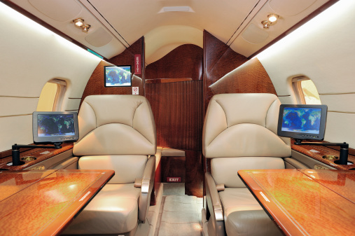 Interior of luxurious jet airplane