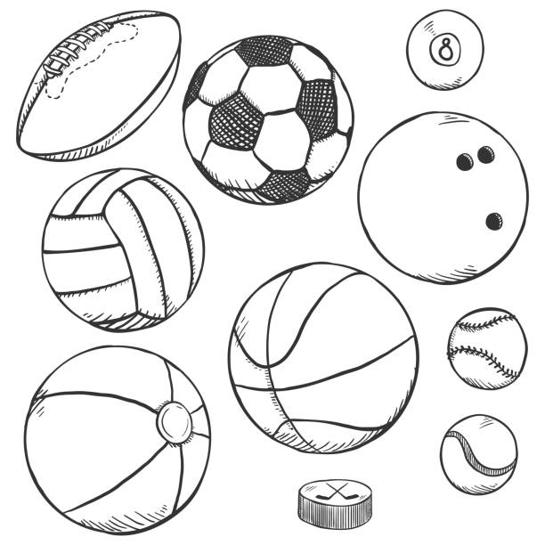illustrazioni stock, clip art, cartoni animati e icone di tendenza di set di palle sportive di sketch vettoriali - pallone da calcio illustrazioni