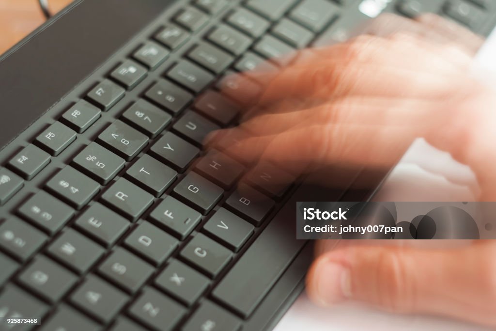 Computer Typing Fast Hand Typing Fast On Computer Stock Photo - Download Image Now ...