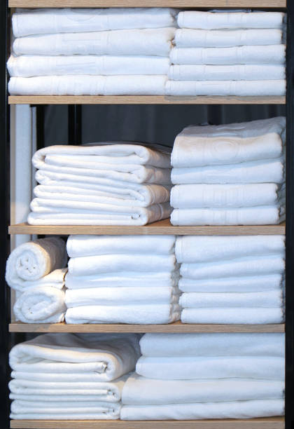 Clean towels shelves stock photo