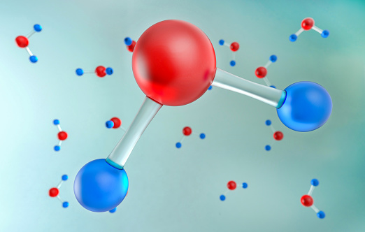 Water H2O Molecules 3d illustration, chemical science concept.