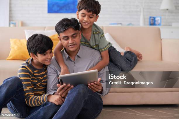 Weekend With Kids Stock Photo - Download Image Now - Indian Ethnicity, Family, Digital Tablet