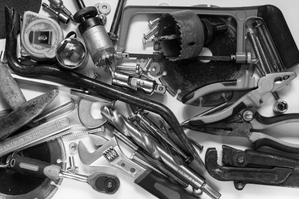 istock Men's working metal tools of silver color 925892114