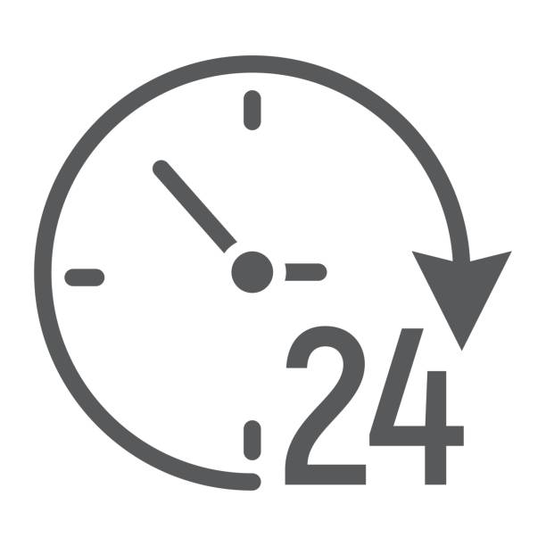 24-stunden-glyph-symbol, ecommerce und marketing, vektorgrafiken uhr zeichen, einem festen muster auf weißem hintergrund, eps 10. - clock number 7 clock face watch stock-grafiken, -clipart, -cartoons und -symbole